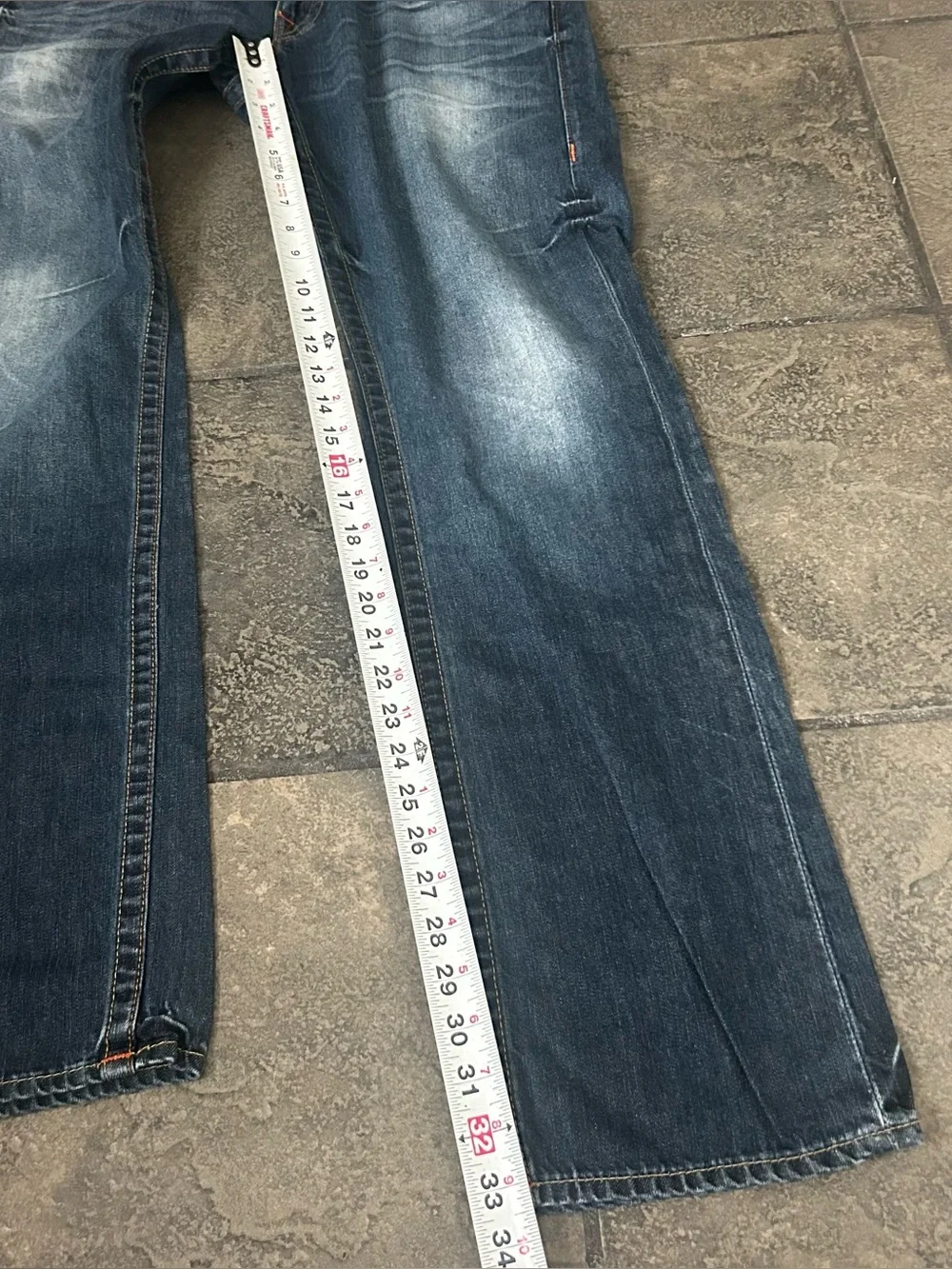 True Religion Jeans Adult Size 32 Blue Section Straight World Tour 5 Pocket Mens